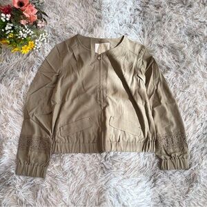 Feru Lightweight Blouson [M] Size 2 Khaki Thin Collarless Beaded Feminine